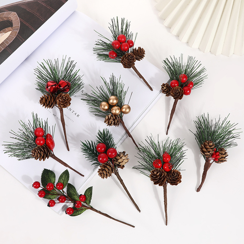 Artificial Red Berry And Pine Cone Christmas Picks With Holly Branches For Holiday Decorations Christmas Spray Snow Branches