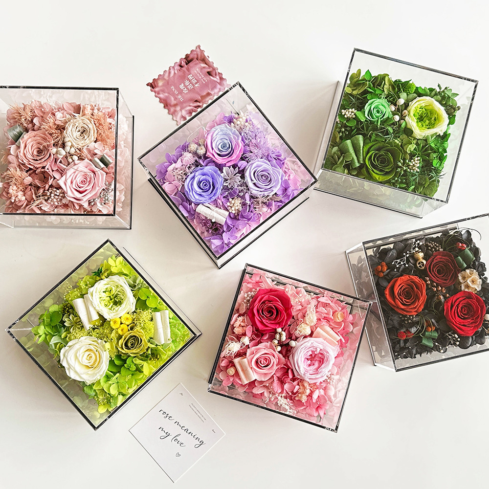 Factory Customized Rosa Eterna Flower Valentines Day Gift Box Forever Real Natural Everlasting Immortal Rose in Acrylic Box