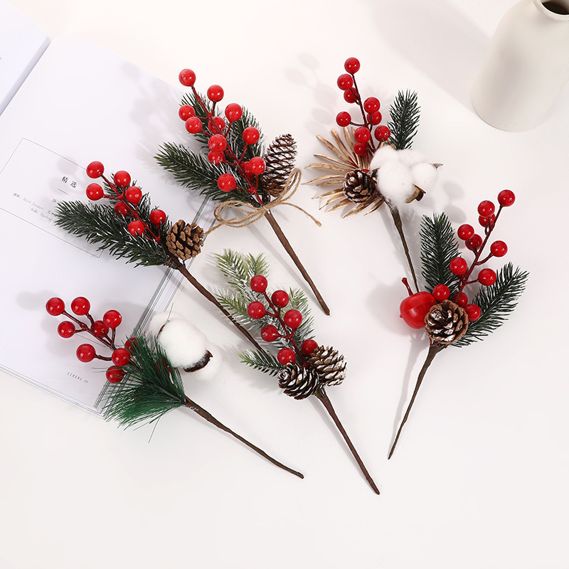 Artificial Red Berry And Pine Cone Christmas Picks With Holly Branches For Holiday Decorations Christmas Spray Snow Branches