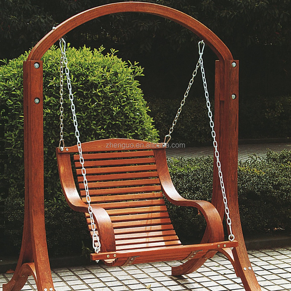 Modern comfortable single seat wooden outdoor swing chair