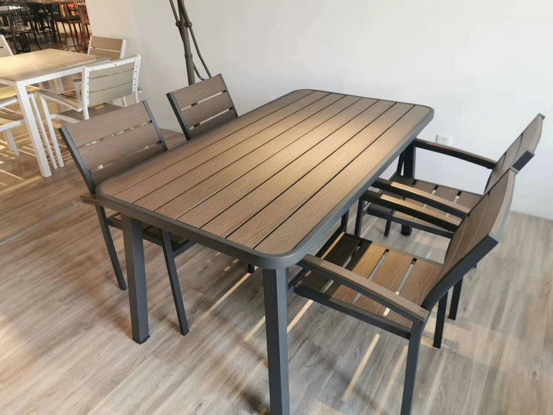 Hot Sale Resort Hotel restaurant Outdoor garden dining furniture/patio plastic wood dining table and chair set Outdoor furniture