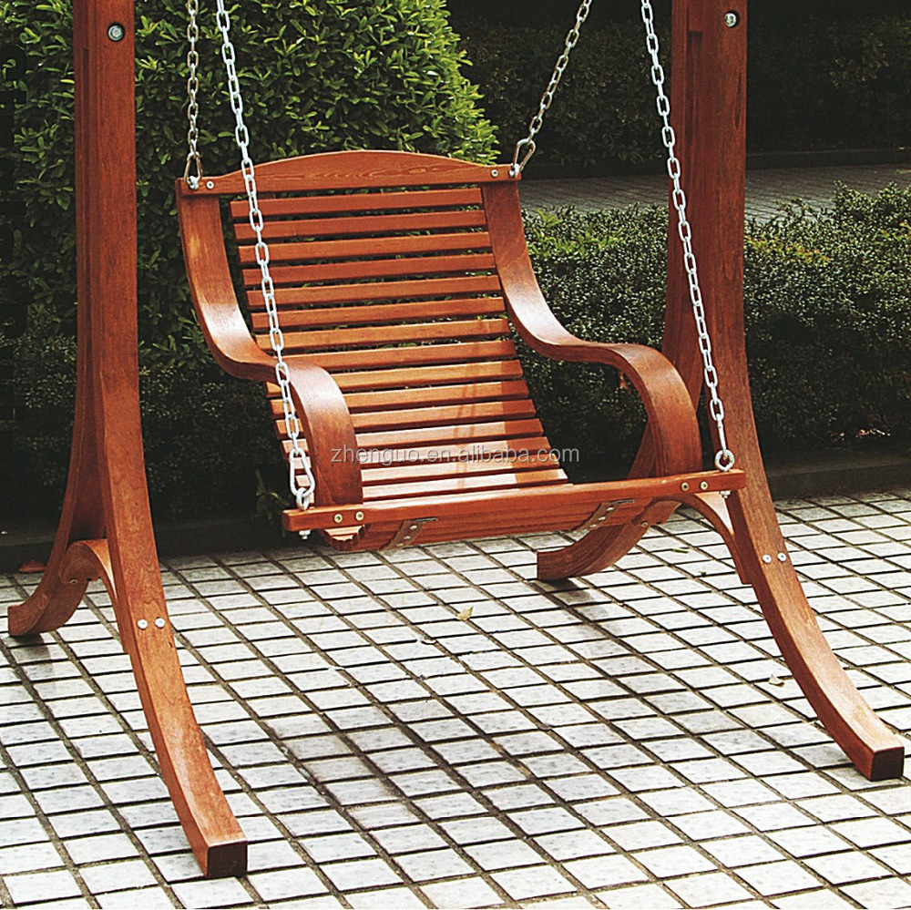 Modern comfortable single seat wooden outdoor swing chair