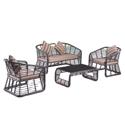 Rattan Patio PE Wicker Furniture Set 4 Pieces Outdoor Black Rattan Conversation Seat Couch Sofa Chair Set