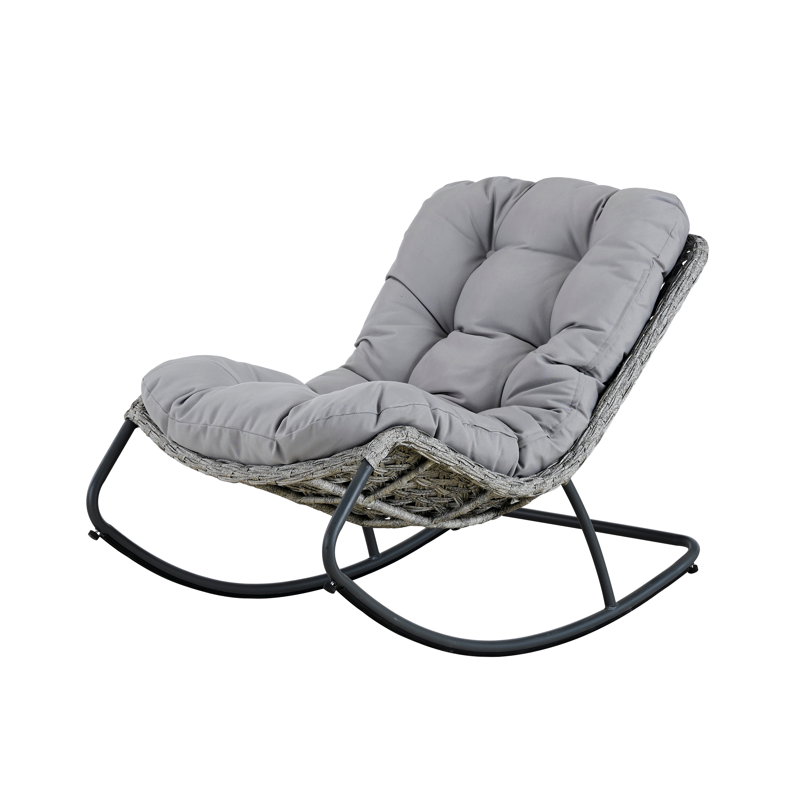 2024 Hot Style Outdoor PE Rattan Rocking Chair Gray Comfortable Cushion Garden Furniture Chair Set