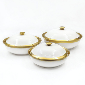 Factory Hot Sale Ceramic Soup Bowl With Gold Color Soup Lid Buffet Soup Pot Large Ceramic Pots