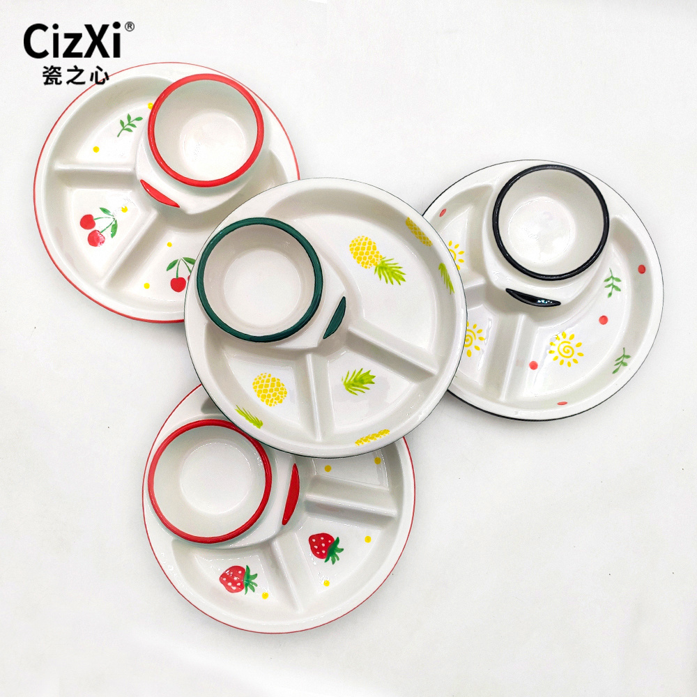 Creative Ceramic Chip and Dip Serving Set Separated Serving Trays Dumplings Appetizers Serving Platter Round Compartment Plate