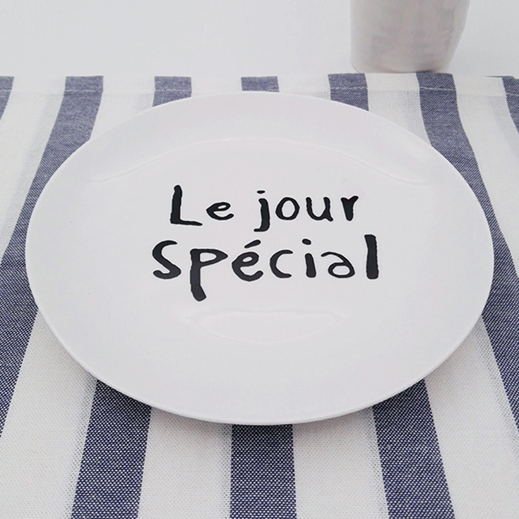 Nordic Daily Creative French Alphabet Tableware Croissant Bread Breakfast Ceramic Round Plate For Hotel Home