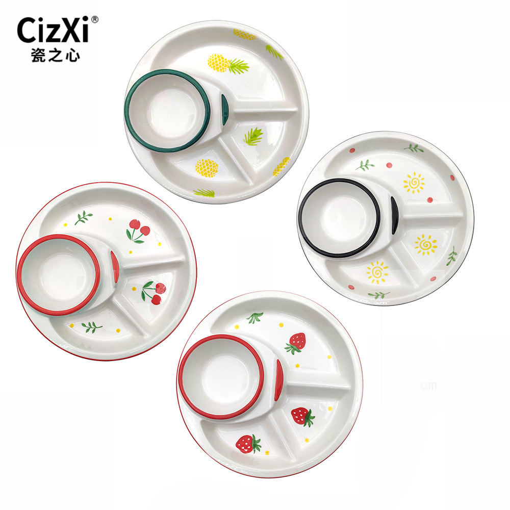 Creative Ceramic Chip and Dip Serving Set Separated Serving Trays Dumplings Appetizers Serving Platter Round Compartment Plate