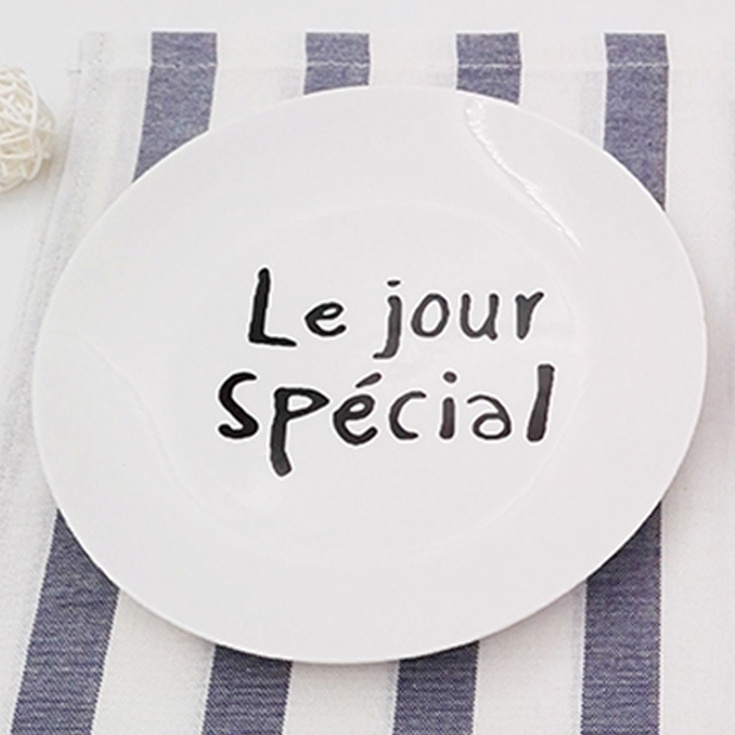 Nordic Daily Creative French Alphabet Tableware Croissant Bread Breakfast Ceramic Round Plate For Hotel Home