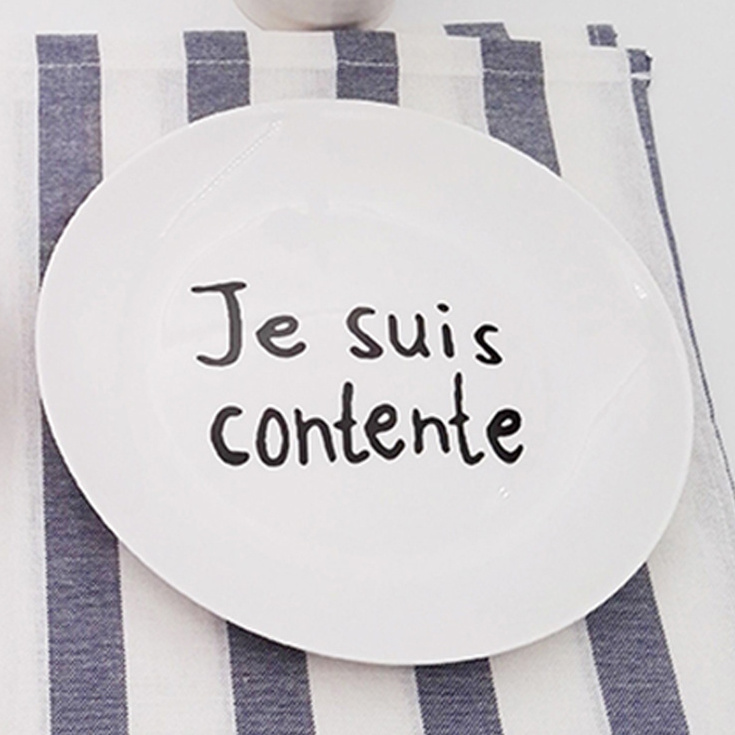 Nordic Daily Creative French Alphabet Tableware Croissant Bread Breakfast Ceramic Round Plate For Hotel Home