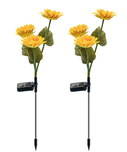 Solar garden decorative light with three sunflower lights