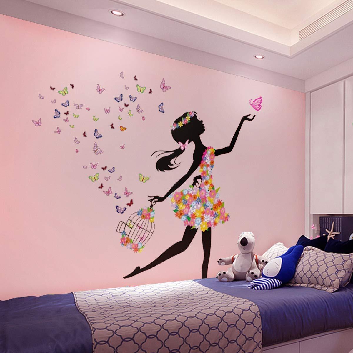 Removeable Beautiful 3D Wall Decals Sticker Nature Flower Waterproof Wall Decals Room Decor Girl Wall Sticker