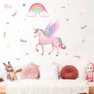 Waterproof PVC Rainbow Creative Pink Cartoon Wall Sticker for Girls Bedroom Decor Kids Nursery Room