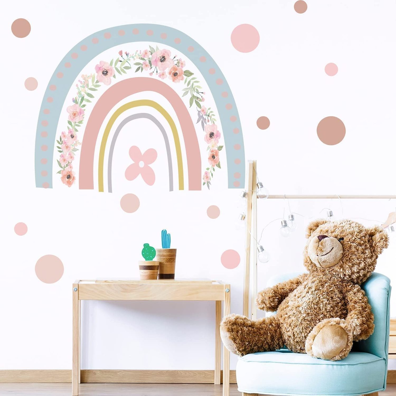 Waterproof PVC Rainbow Creative Pink Cartoon Wall Sticker for Girls Bedroom Decor Kids Nursery Room