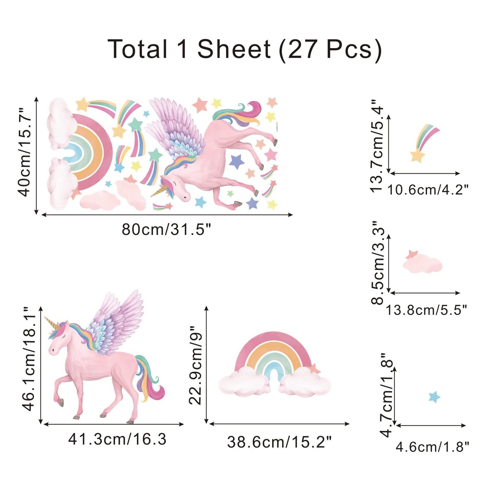 Waterproof PVC Rainbow Creative Pink Cartoon Wall Sticker for Girls Bedroom Decor Kids Nursery Room