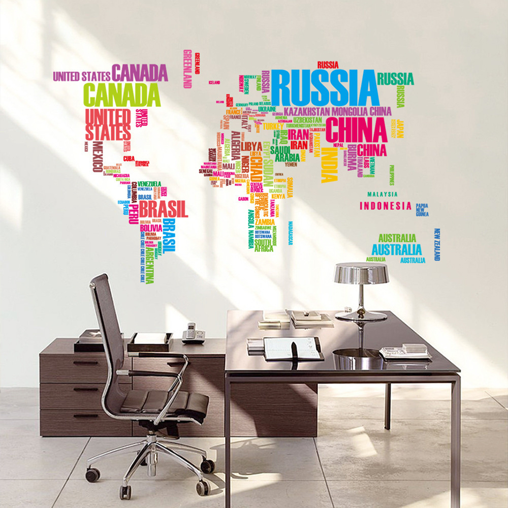 Home Decor World Map Wall Decal Sticker Seven Continents Background Cartoon 3D Decoration Mural Wallpaper