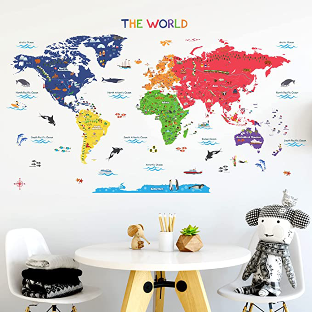 Self Adhesive Mural Wallpaper Vinyl Stickers Wall Decoration World Map Design 3D Wall Sticker