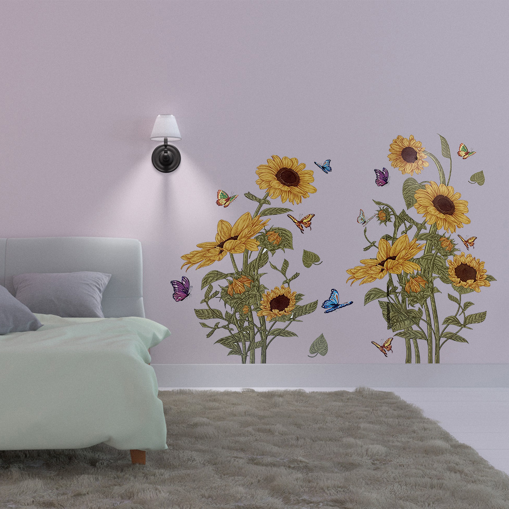 Removable Floral Mural Sunflower Wallpaper Living Room Art Decoration Vinyl Wall Stickers