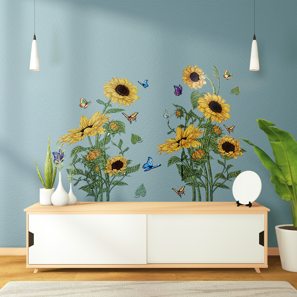 Removable Floral Mural Sunflower Wallpaper Living Room Art Decoration Vinyl Wall Stickers