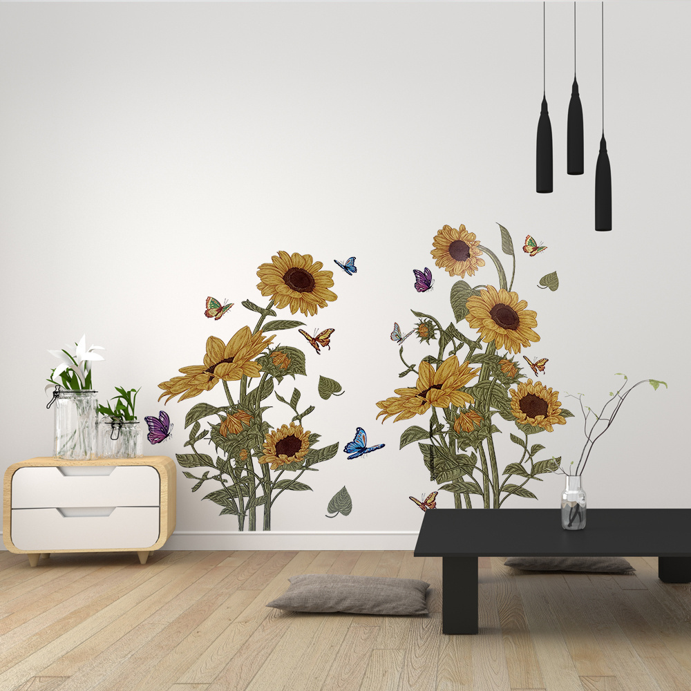 Removable Floral Mural Sunflower Wallpaper Living Room Art Decoration Vinyl Wall Stickers