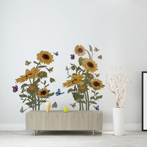 Removable Floral Mural Sunflower Wallpaper Living Room Art Decoration Vinyl Wall Stickers