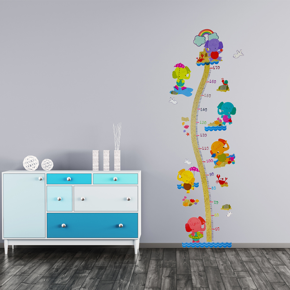 Wall Decals Peel and Stick Removable Animal Tree and Height Measurement Growth Chart Cartoon Kids Wall Stickers