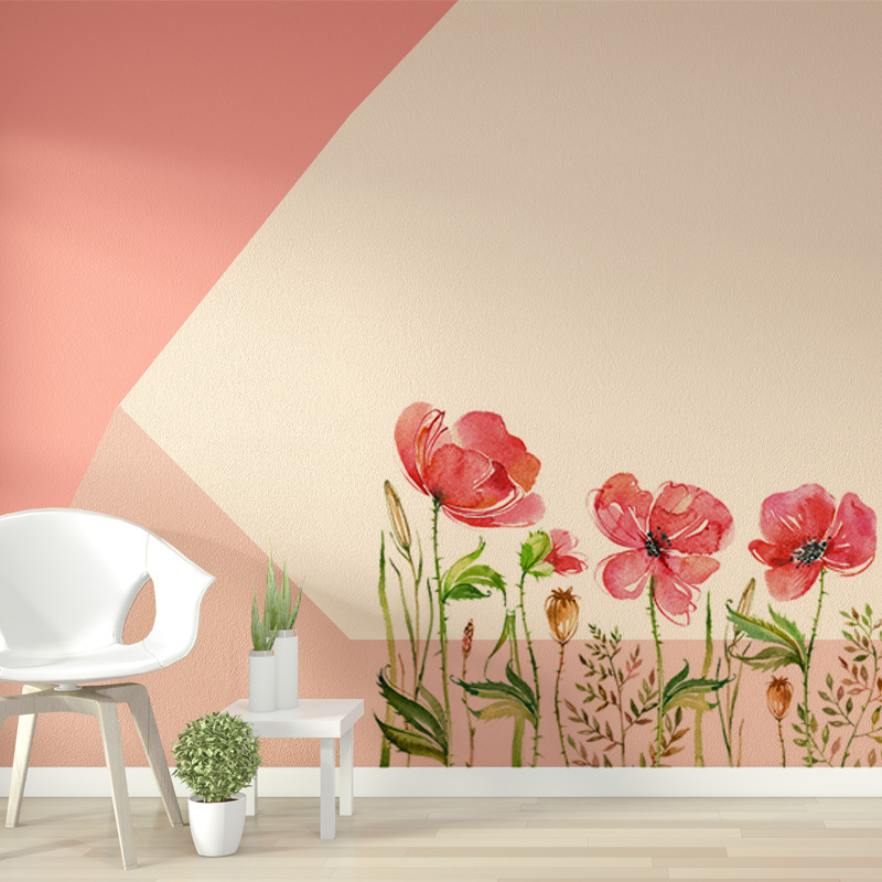 Watercolor Vinyl Peony Floral and Leaves Wall Stickers Wall Decal DIY Murals Girls Boys Kids Nursery Baby