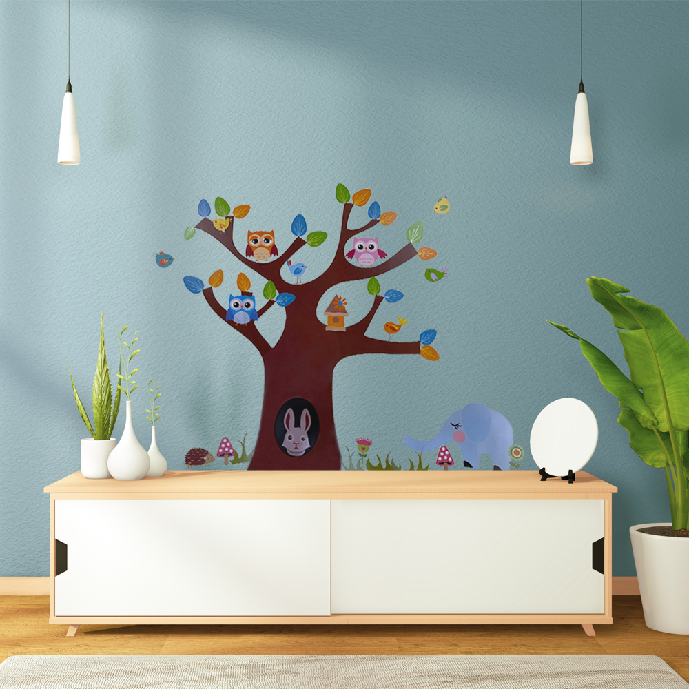 Watercolor Jungle Animal Wall Decals Forest Animal Lion Giraffe Vinyl Wall Stickers for Playroom Bedroom