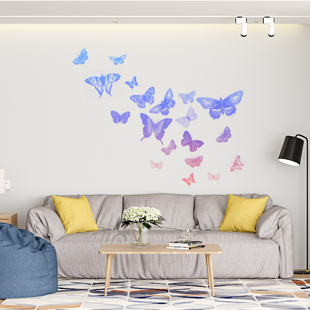 3D Wall Decals Flowers and Flying Butterfly Wall Stickers Murals Self-adhesive Peel and Stick Wall Decor