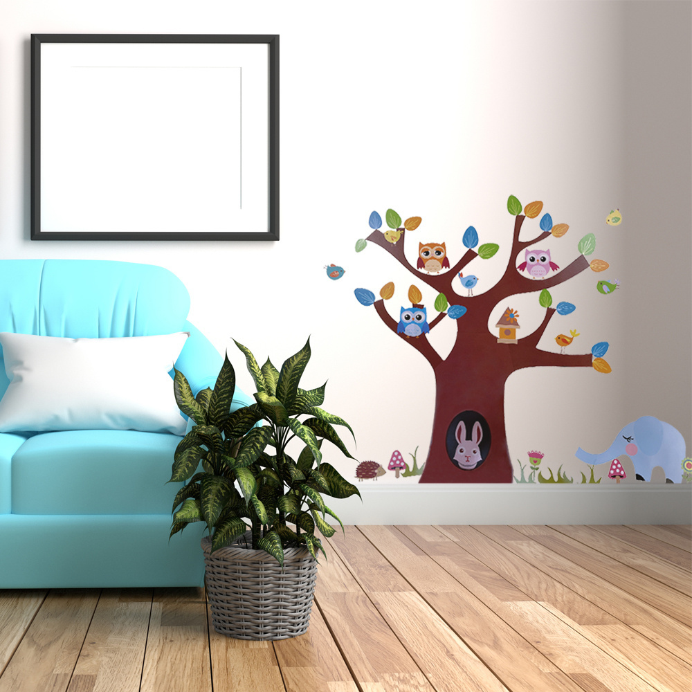 Forest Baby Animals Decoration Elephant Lion Giraffe 3D Wall Decals Sticker Baby Nursery Kids Home Room Daycare Wall Decor