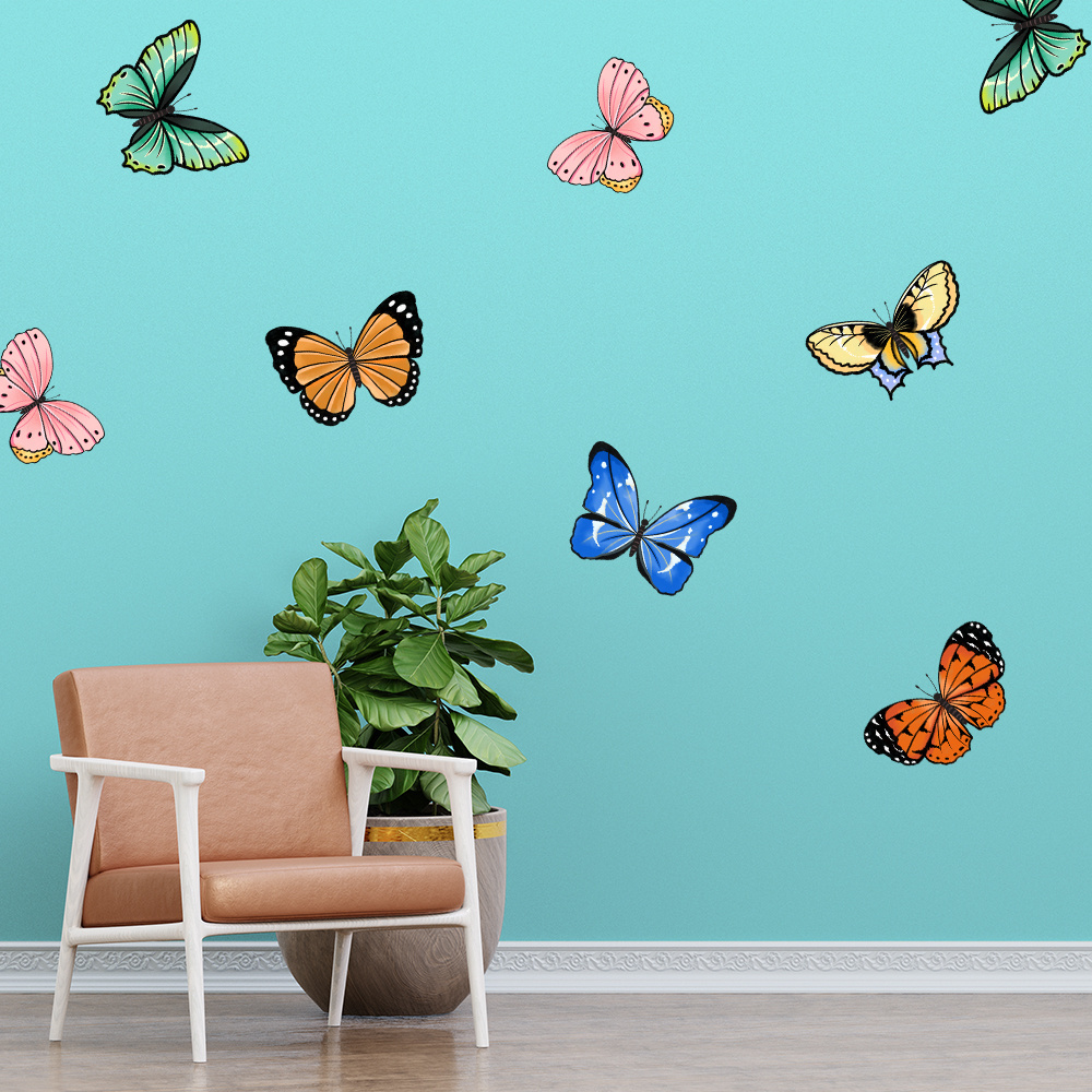 3D Wall Decals Flowers and Flying Butterfly Wall Stickers Murals Self-adhesive Peel and Stick Wall Decor