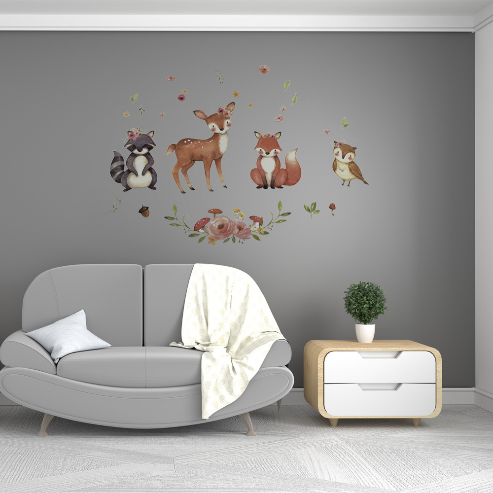 Birch Tree Deer Wall Decal Nursery Forest Removable Peel and Stick Wall Decals for Kids Bedroom