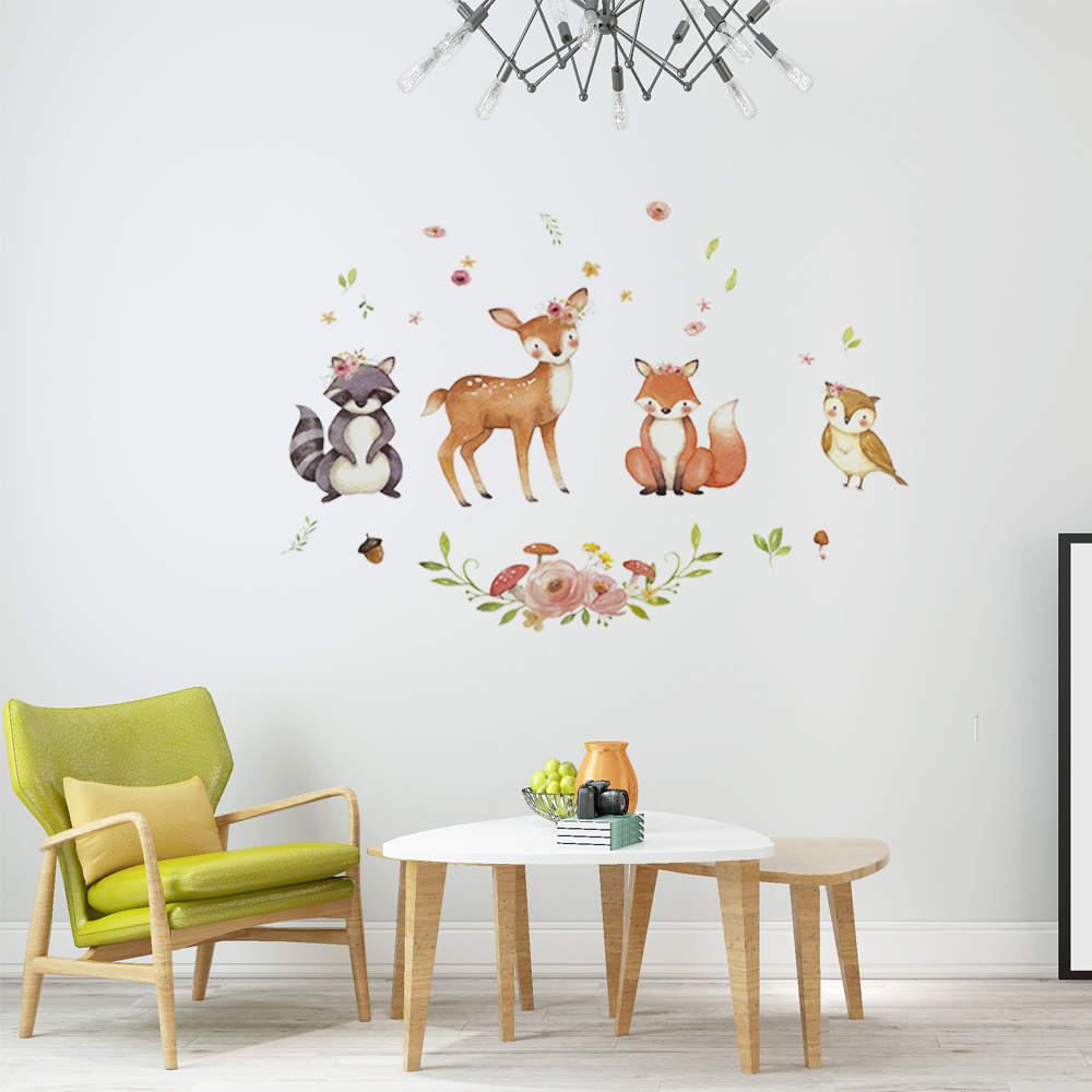 Birch Tree Deer Wall Decal Nursery Forest Removable Peel and Stick Wall Decals for Kids Bedroom