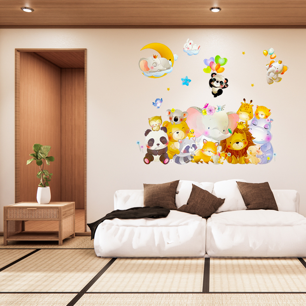 Cartoon Animal lephant Giraffe Panda Wall Stickers Zoo Lion Elephant Foxex Decoration Wall sticker