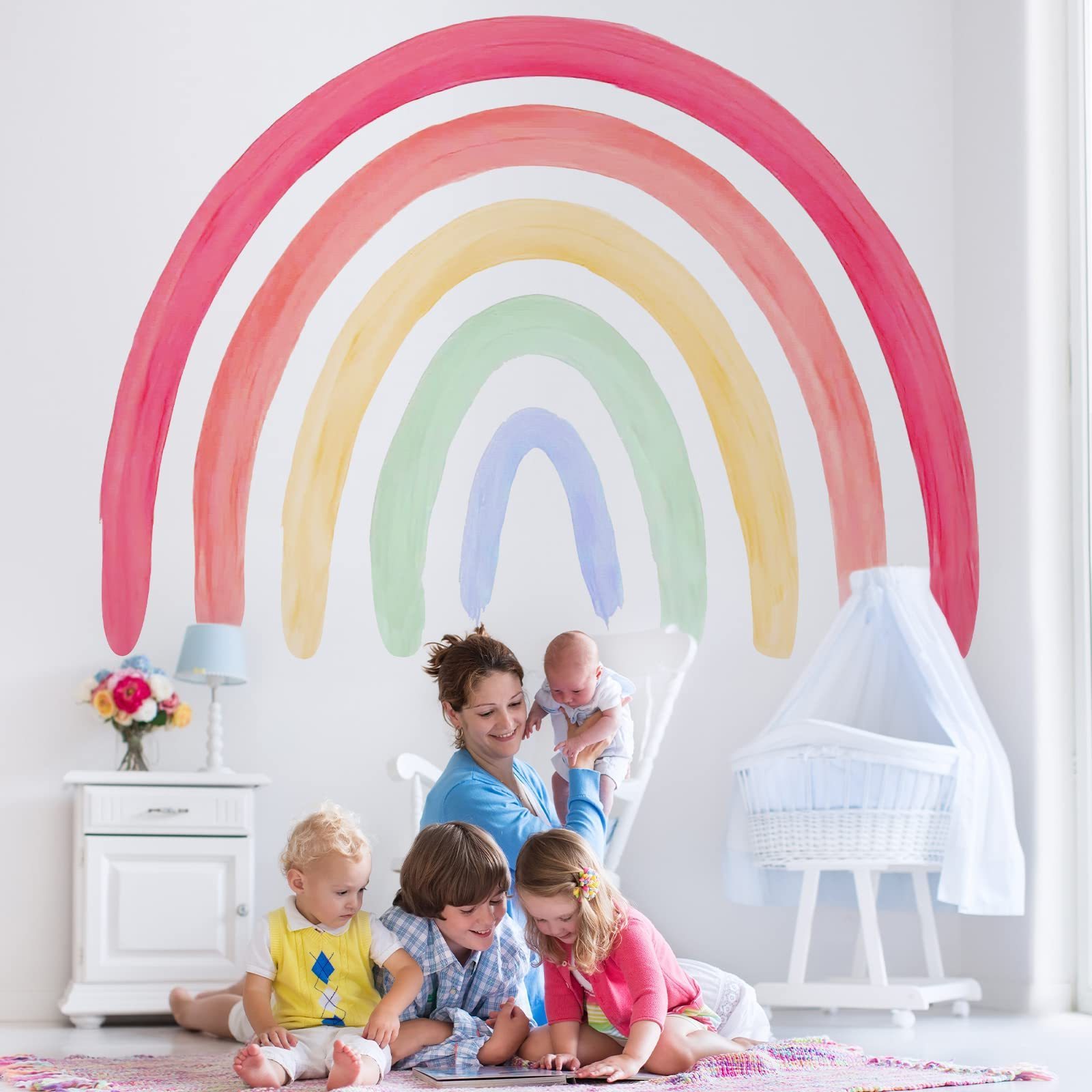 Colorful Large Half Rainbow Wall Mural Decals Peel and Stick Giant Vibrant Watercolor Rainbow Removable Wall Sticker Decals