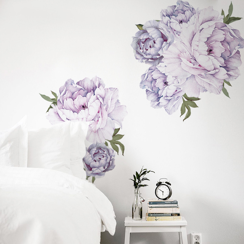 Custom Giant Wall Sticker Peonies Flowers Peel and Stick Removable Wall Decals for Bedroom Living Room