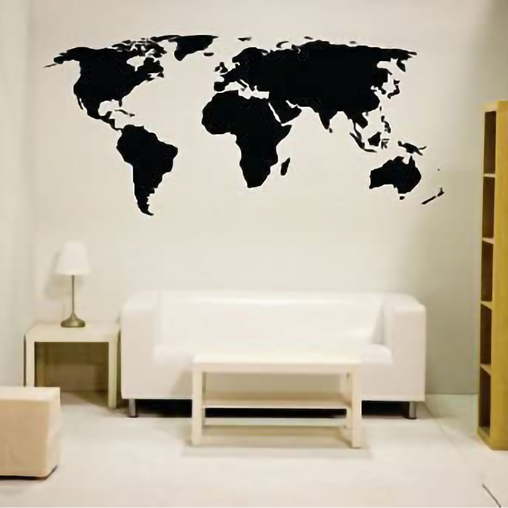 Hot Sale Pure Black World Map Wall Sticker 3D Vinyl Wall Stickers Best Gift For Kids Home Decoration