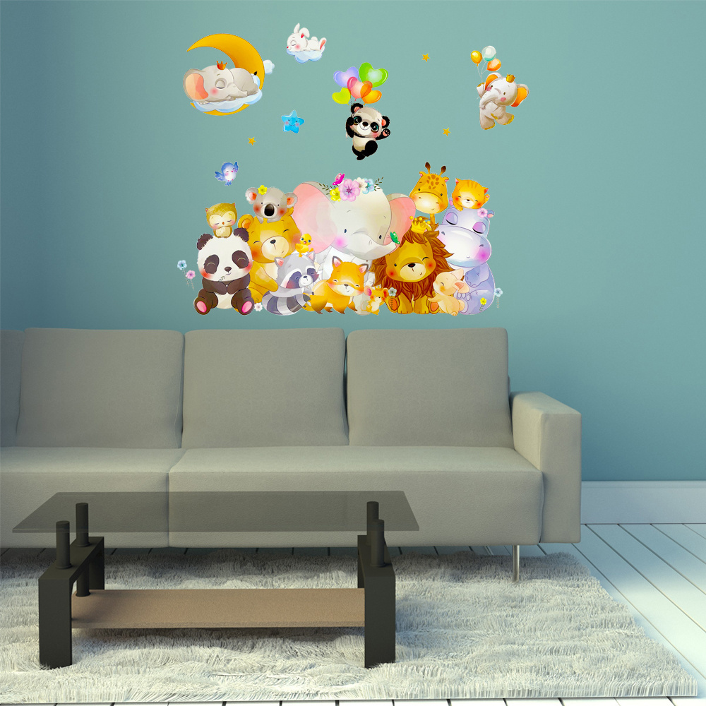 Cartoon Animal lephant Giraffe Panda Wall Stickers Zoo Lion Elephant Foxex Decoration Wall sticker