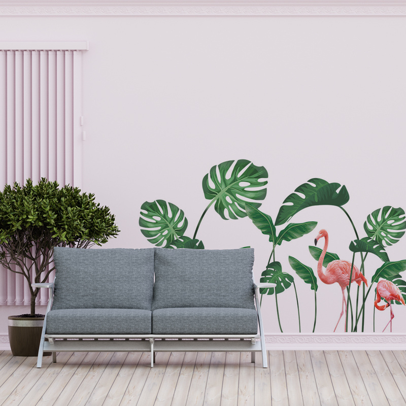 New Design Green Plants Big Leaves Removable PVC Bedroom Living Room Porch Decorative Wall Decals