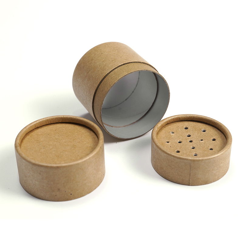 Eco Friendly Kraft Cardboard Paper Tube Biodegradable Salt Shaker Cardboard Container Salt Shaker Tube with Lid Salt Canister