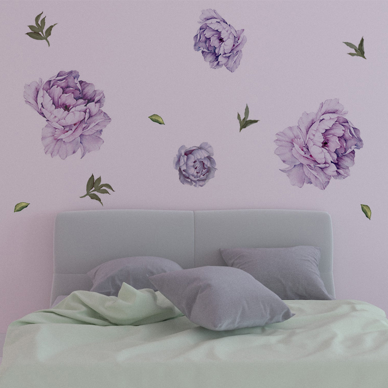 Custom Giant Wall Sticker Peonies Flowers Peel and Stick Removable Wall Decals for Bedroom Living Room