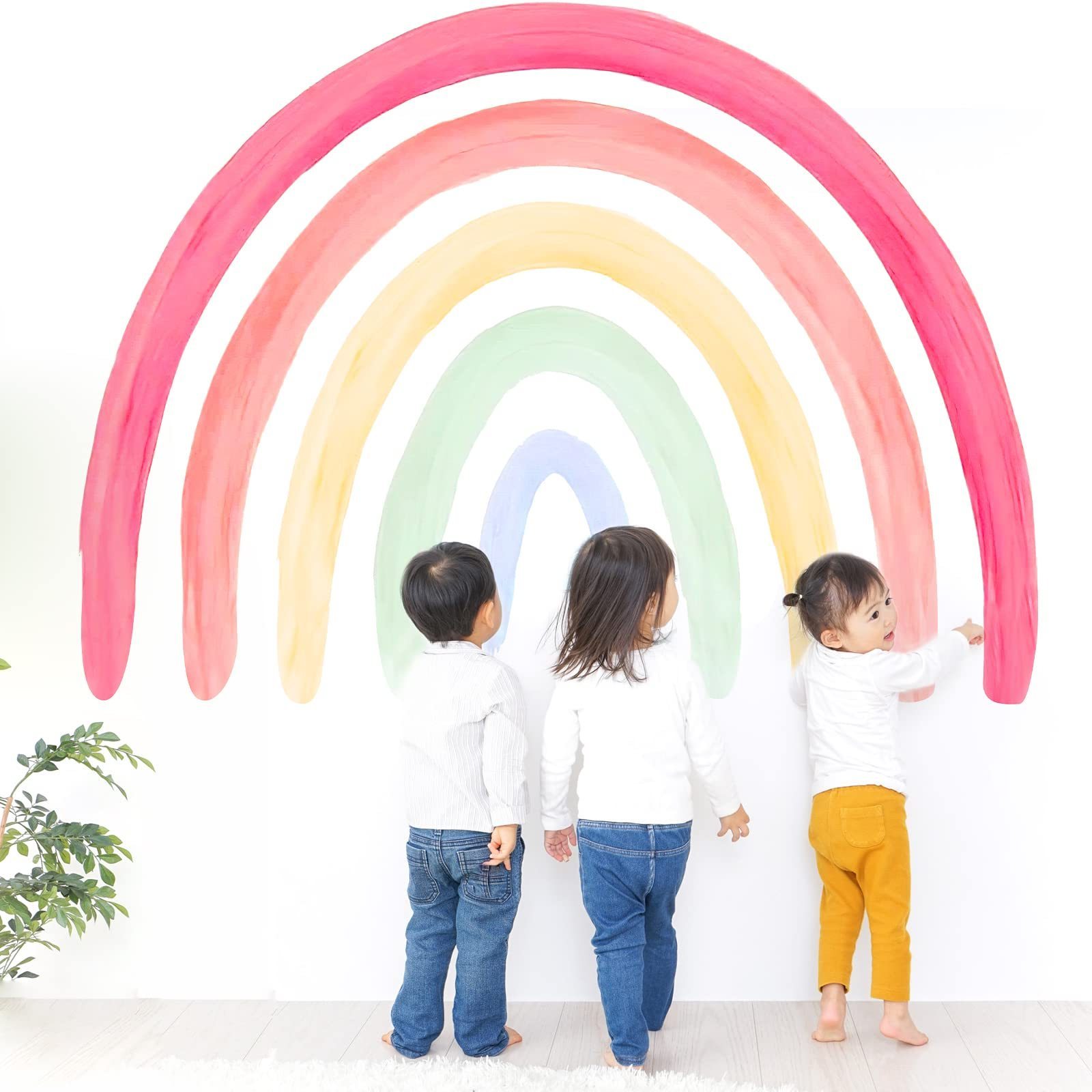 Colorful Large Half Rainbow Wall Mural Decals Peel and Stick Giant Vibrant Watercolor Rainbow Removable Wall Sticker Decals