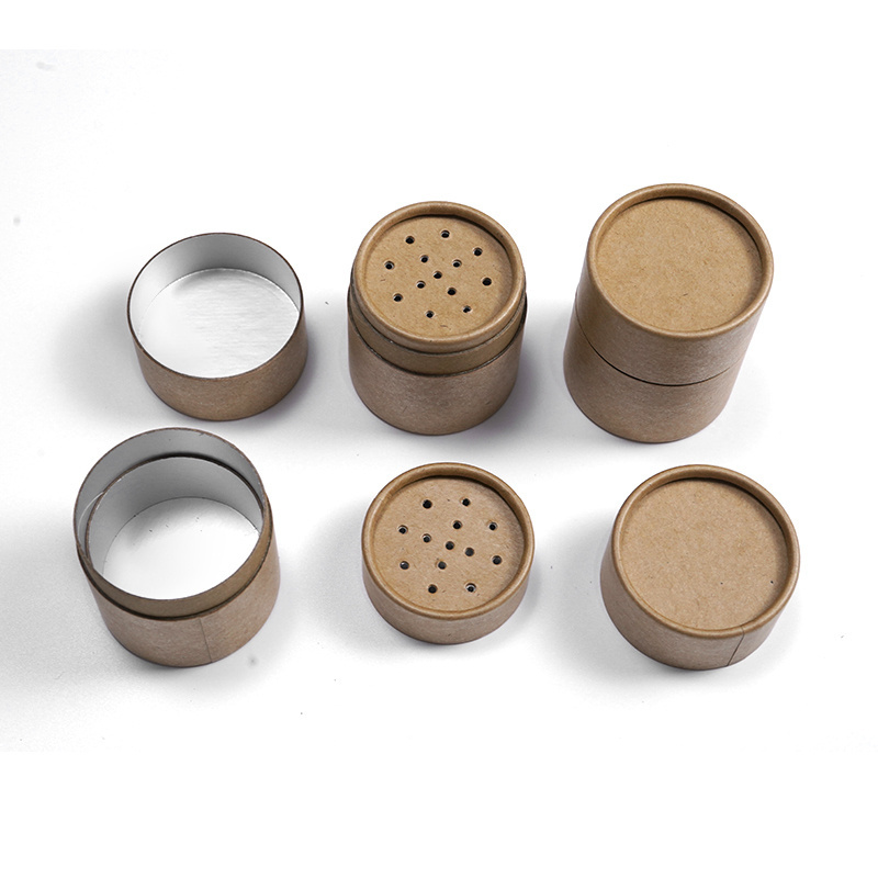 Eco Friendly Kraft Cardboard Paper Tube Biodegradable Salt Shaker Cardboard Container Salt Shaker Tube with Lid Salt Canister