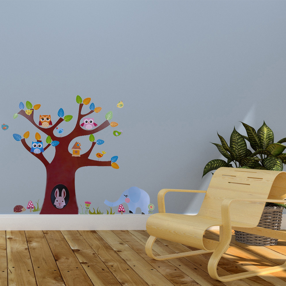 Jungle Animals Wall Decals Baby Cartoon Animals and Quote Wall Stickers Decals Kids Baby Nursery Playroom