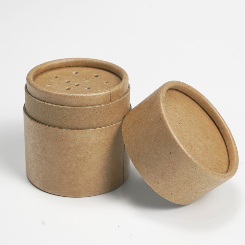 Eco Friendly Kraft Cardboard Paper Tube Biodegradable Salt Shaker Cardboard Container Salt Shaker Tube with Lid Salt Canister