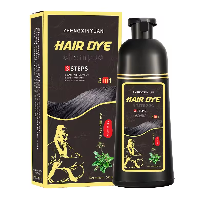 3-in-1 Natural white hair covering Herbal extract Ginseng black hair dye shampoo Effective care for long-lasting black hair