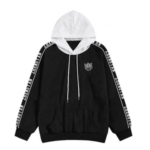 Wholesales 100% Cotton Black And White Hoodie Logo Streetwear Men's Hoodies