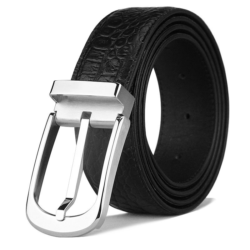 Cow hide crocodile fashionable custom logo genuine leather stainless steel belt designer belts for man