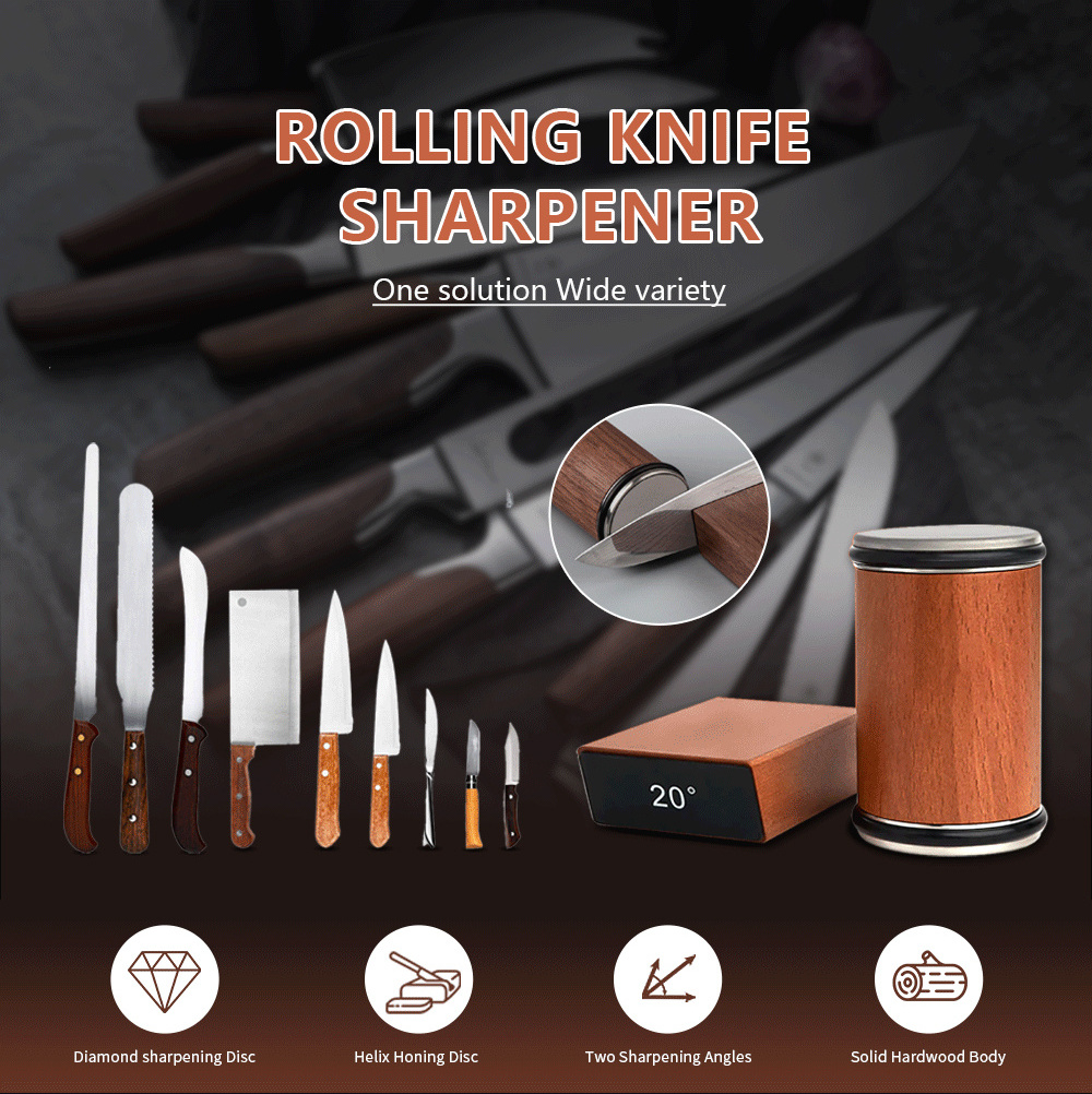 New tumbler Kitchen diamond coated ceramic stone grit disc roller pro magnetic edge adjustable angle rolling knife sharpener