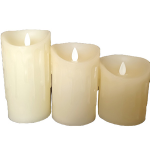 Wholesale ivory pillar real wax battery flameless light new led candle